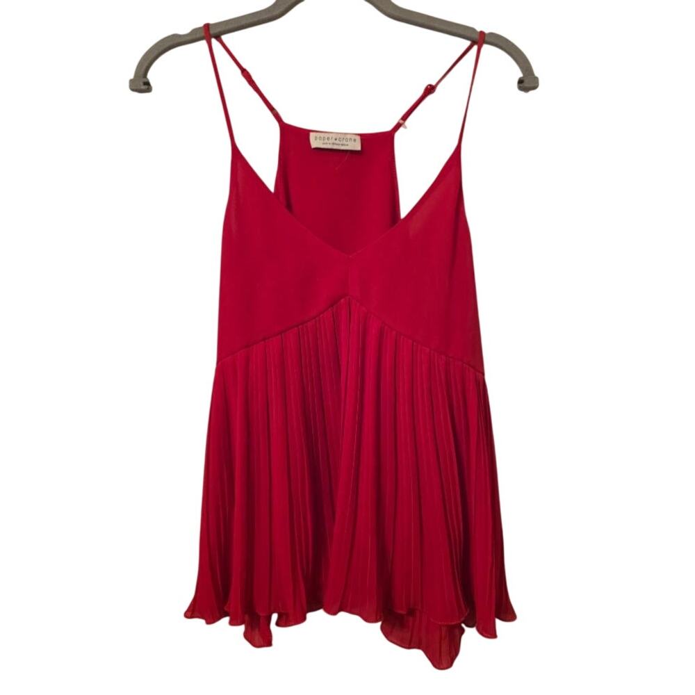 Paper Crane Red Pleated Cami Top M Babydoll Chiffon Y2K Going Out Tank